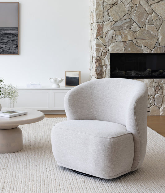 a compact armchair and coffee table in a small living room