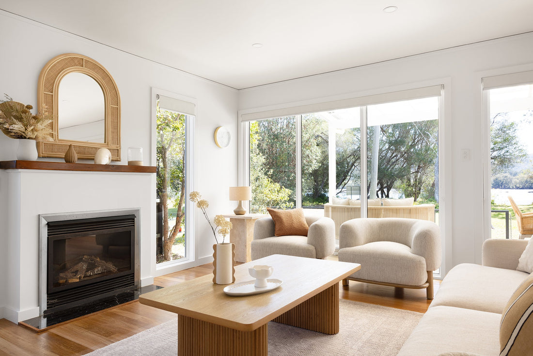 Stylish minimalist living room with clean lines and a neutral palette