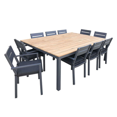Tuscany 10 Seat Teak Top and Aluminium Dining Setting with Santorini Chairs