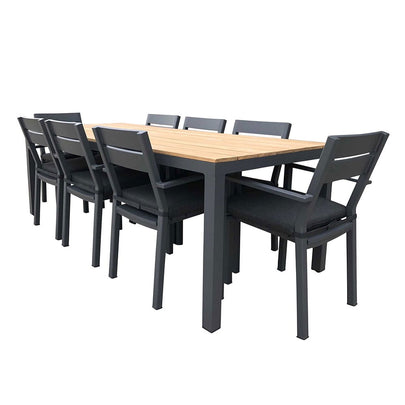 Tuscany 8 Seater Rectangle Teak Top Aluminium Dining Setting with Santorini Chairs
