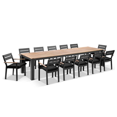 Balmoral 3.55m Outdoor Teak Top Aluminium Table with 12 Capri Chairs