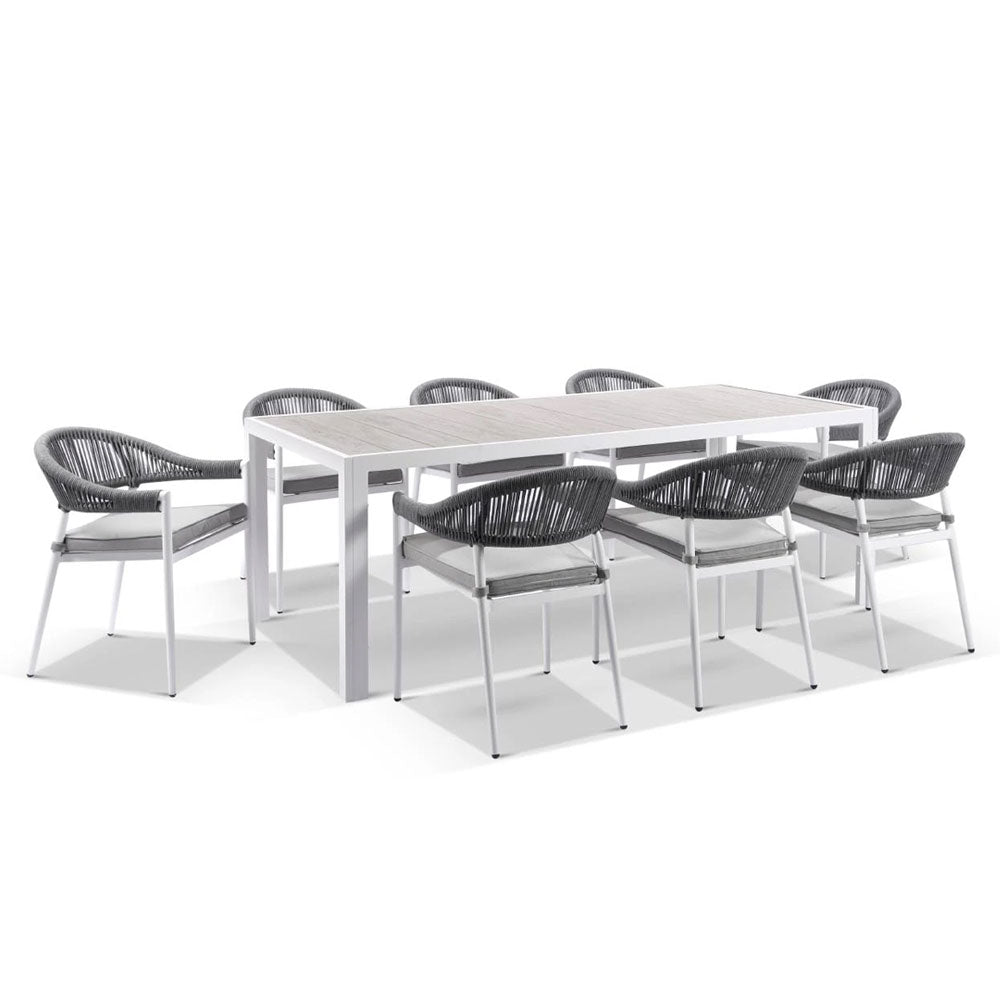 Southport Outdoor 2.17m Aluminium and Ceramic Table with 8 Finley Chair