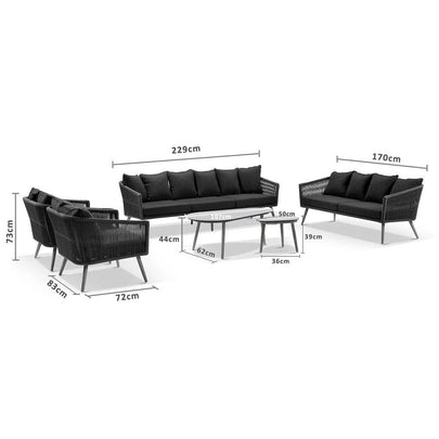 Herman 3+1+1 Rope Lounge with Coffee Table Set - Carbon  with Denim