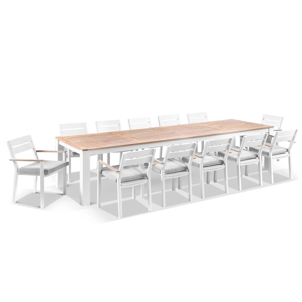 Balmoral 3.55m Outdoor Teak Top Aluminium Table with 12 Capri Chairs