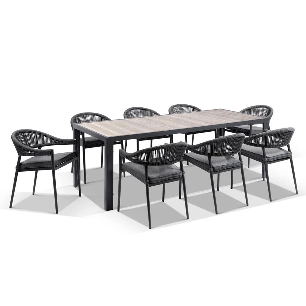 Southport Outdoor 2.17m Aluminium and Ceramic Table with 8 Finley Chair