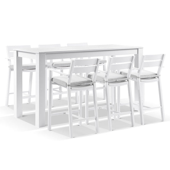 Santorini Outdoor Aluminium 2m Bar Table with 6 Bar stools