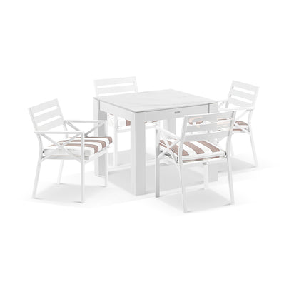 Hugo Outdoor 4 Seater Square Ceramic and Aluminium Dining Table with Kansas Chairs in Sunbrella