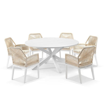 Houston Outdoor 1.5m Round Aluminium Dining Setting with 6 Hugo Chairs