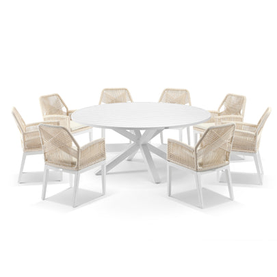 Houston Outdoor 1.8m Round Aluminium Dining Setting with 8 Hugo Chairs