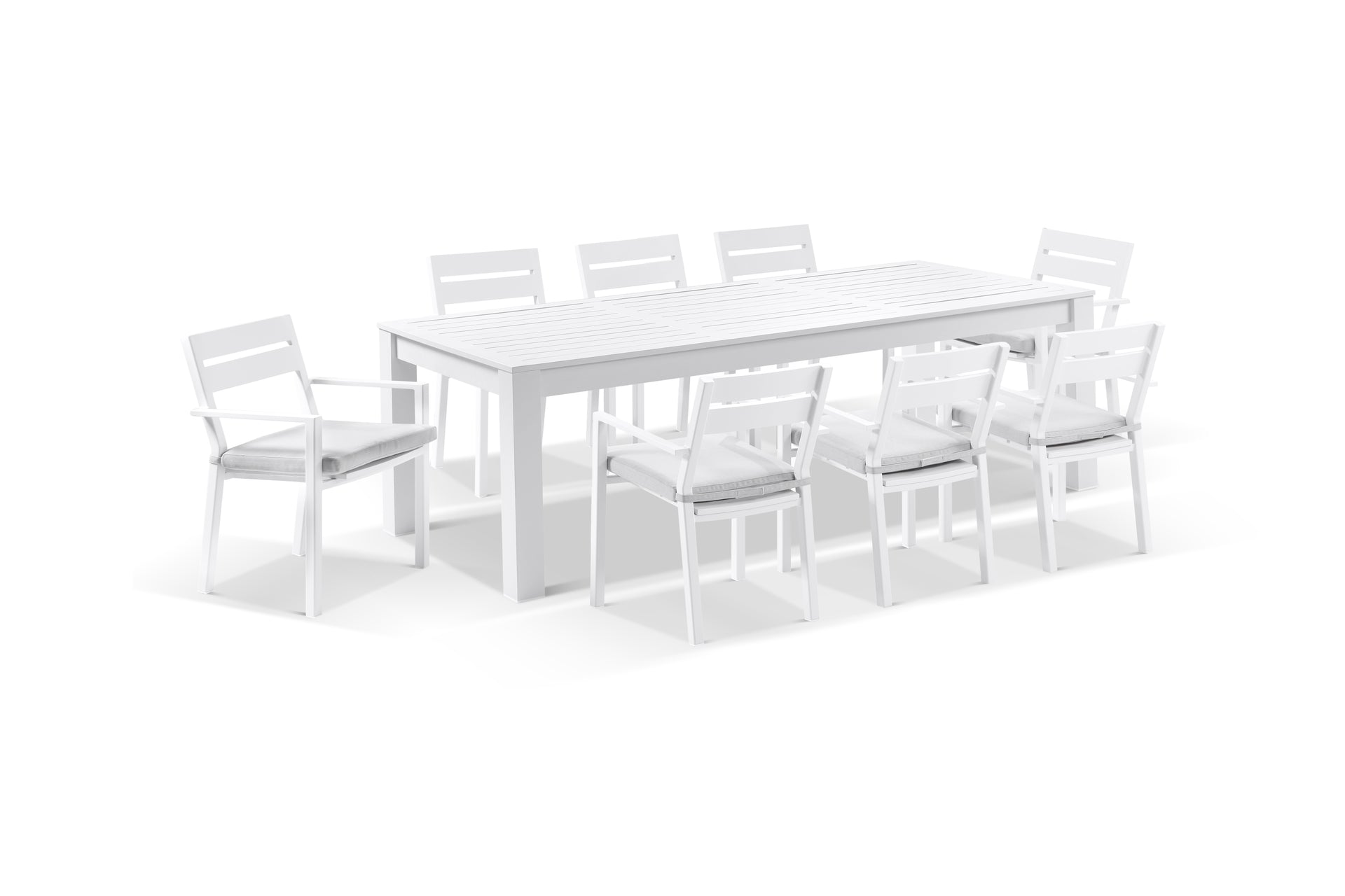 Santorini 8 Seater Outdoor Rectangle Aluminium Dining Table and Chairs Setting