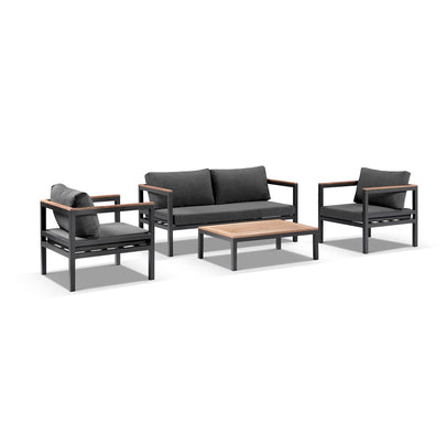 Harvey Outdoor  Aluminium Teak 2+1+1 Lounge Set with Coffee Table