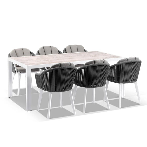 Alpine 6 Seater Rope and Aluminium Dining Table and Chairs Setting