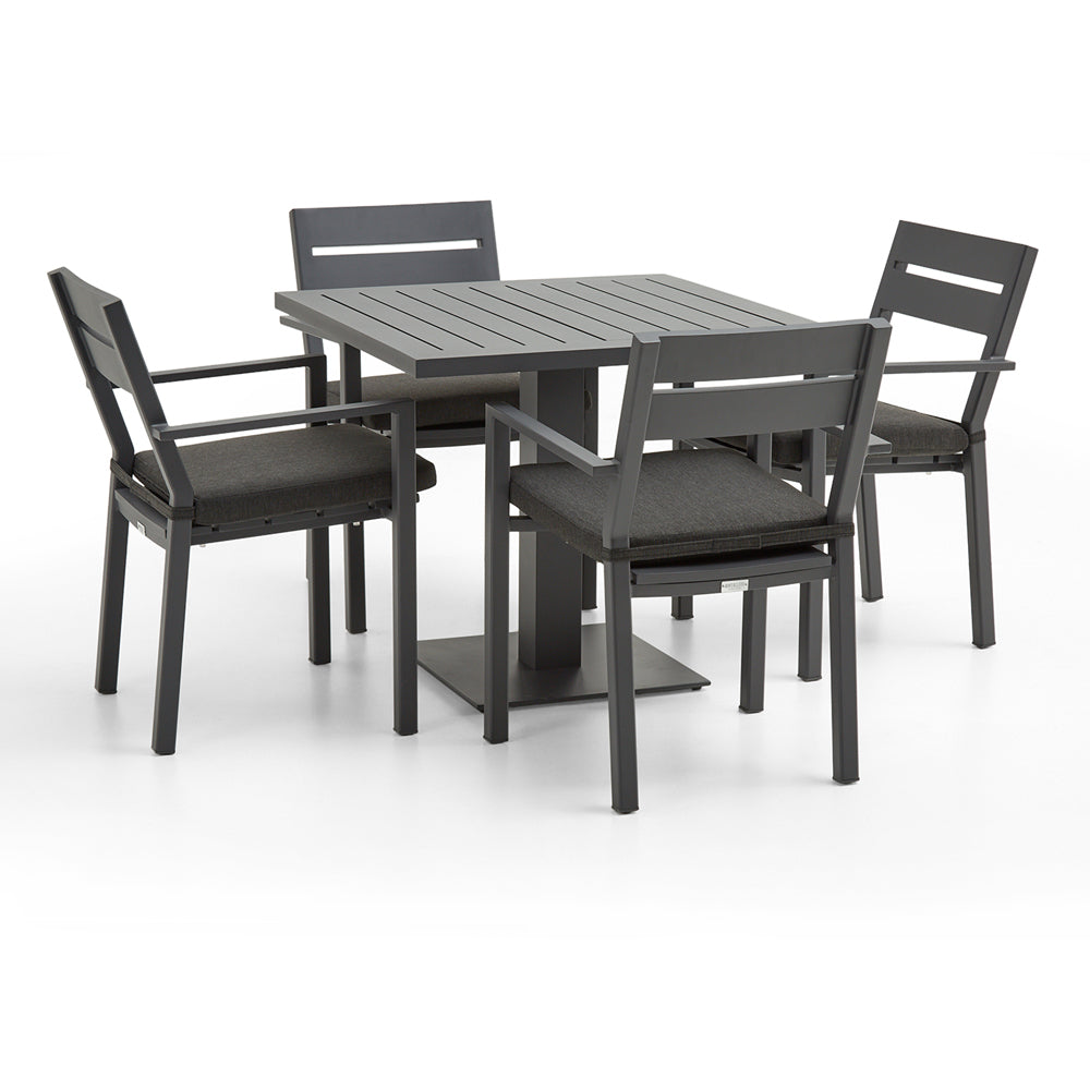 Avoca Outdoor Square Pedestal Aluminium Dining Table with Santorini Chairs