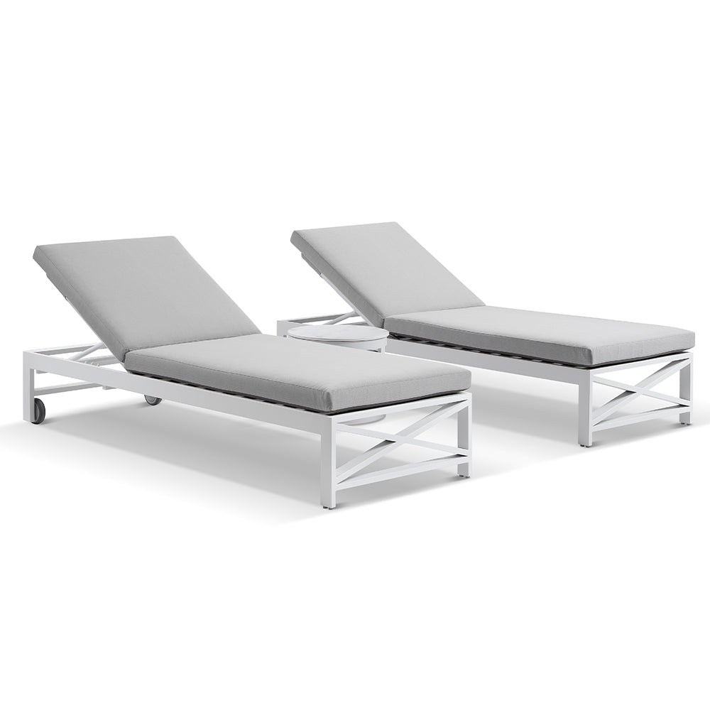 Kansas Outdoor Aluminium Sun Lounge Set on Wheels with Hugo Side Table ...