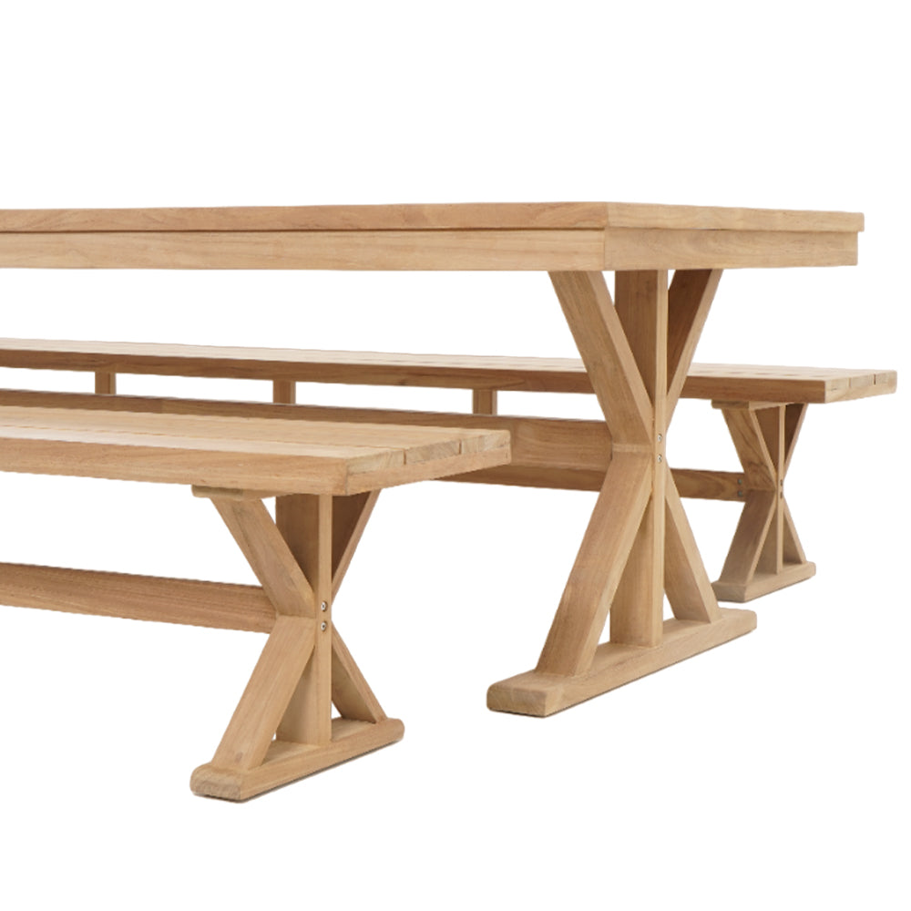 Darlington Outdoor 3m Teak Timber Dining Set with Benches
