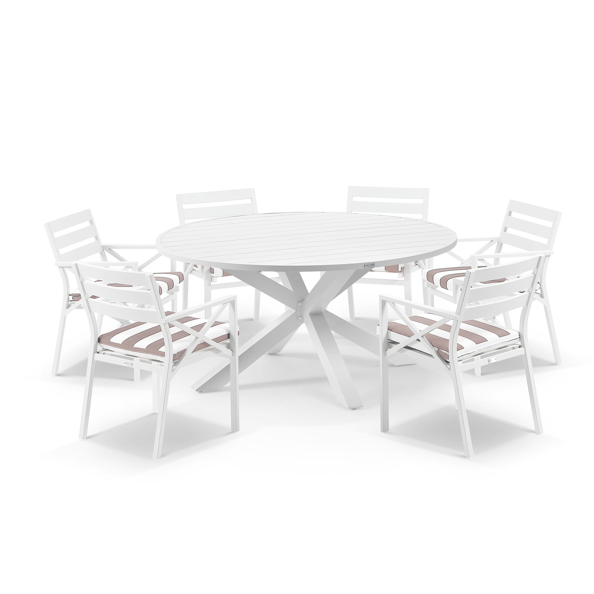 Houston Outdoor 1.5m Round Aluminium Dining Setting with 6 Kansas Chairs in Sunbrella