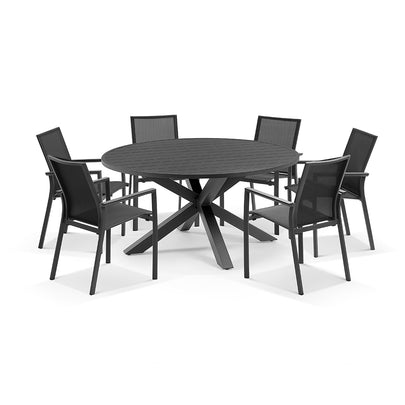 Houston Outdoor 1.5m Round Aluminium Table with 6 Patonga Dining Chairs