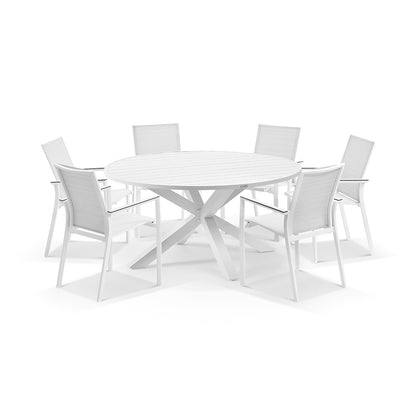 Houston Outdoor 1.5m Round Aluminium Table with 6 Patonga Dining Chairs