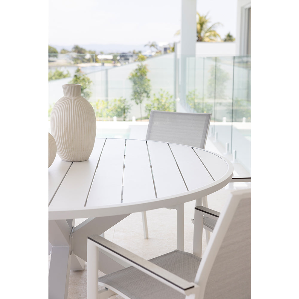 Houston Outdoor 1.5m Round Aluminium Table with 6 Patonga Dining Chairs