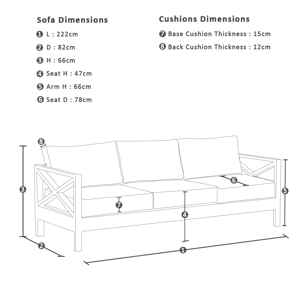 Kansas 3 seater Outdoor Aluminium Lounge in Sunbrella