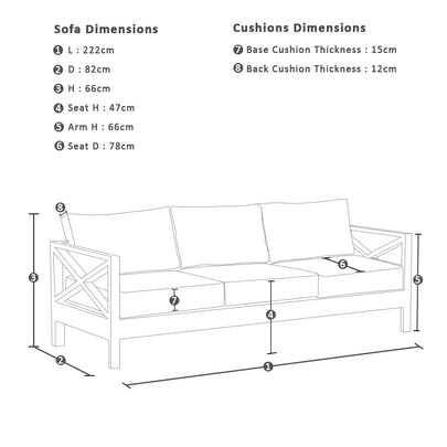 Kansas 3 seater Outdoor Aluminium Lounge in Sunbrella