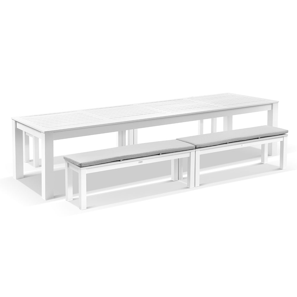 Santorini 3.55m Outdoor Rectangle Aluminium Dining Table with 4 Bench Seats