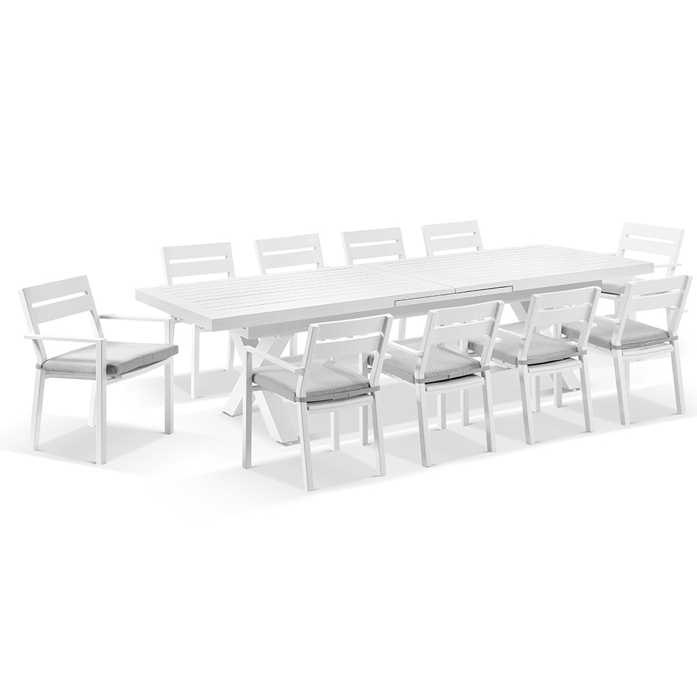 Austin Outdoor 3m - 3.8m Extension Aluminium Table with 12 Santorini Dining Chairs