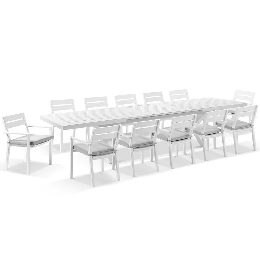Austin Outdoor 3m - 3.8m Extension Aluminium Table with 12 Santorini Dining Chairs