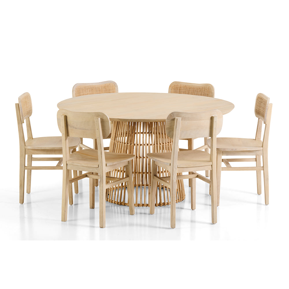 Tamborine Indoor 1.4m Round Dining Setting with 6 x Ettalong Chairs