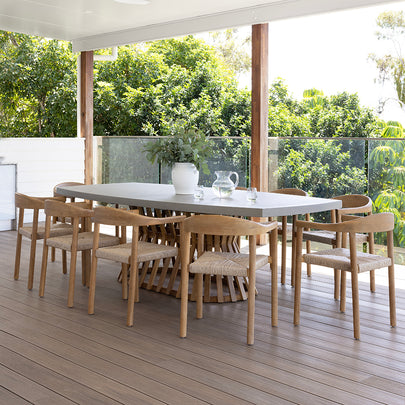 Waverley 2.6m Indoor Outdoor Concrete Look Dining Set with 10 Kotara Chairs