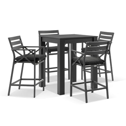 Santorini Outdoor Aluminium Square Bar Table with 4x Kansas Bar Stools