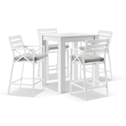 Santorini Outdoor Aluminium Square Bar Table with 4x Kansas Bar Stools