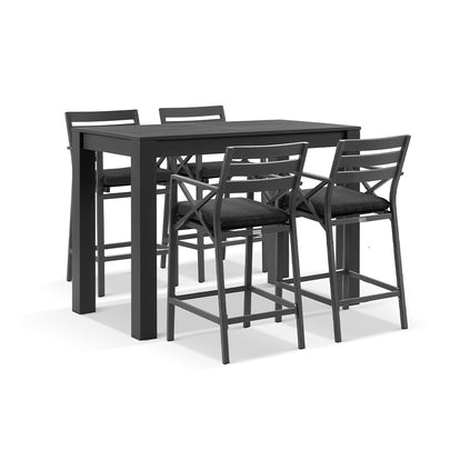 Santorini Outdoor 1.5m Rectangle Aluminium Table with 4 x Kansas Bar stools