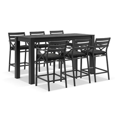 Santorini Outdoor 2m Rectangle Aluminium Bar Table with 6x Kansas Bar Stools