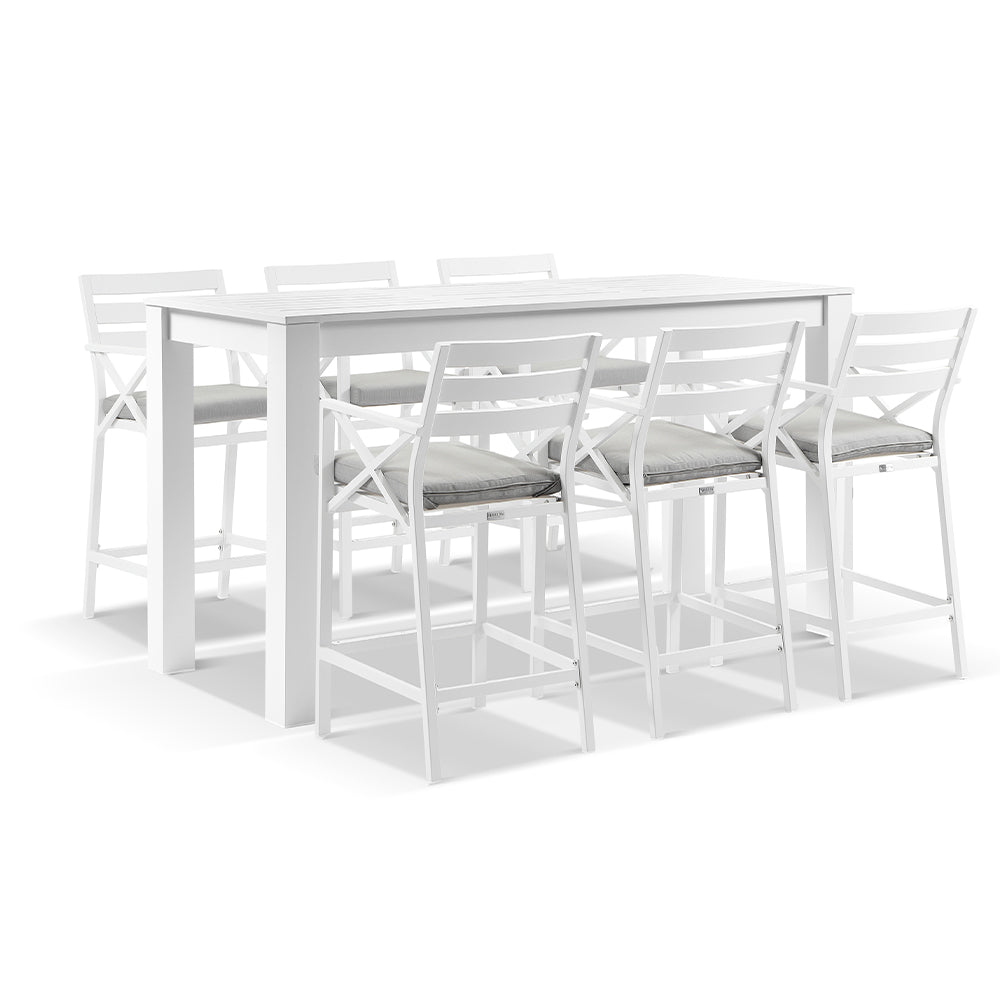 Santorini Outdoor 2m Rectangle Aluminium Bar Table with 6x Kansas Bar Stools