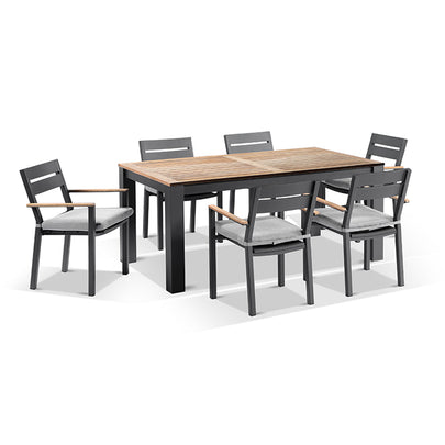 Balmoral 1.8m Teak Top Aluminium Table with 6 Capri Dining Chairs