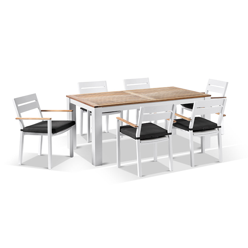 Balmoral 1.8m Teak Top Aluminium Table with 6 Capri Dining Chairs