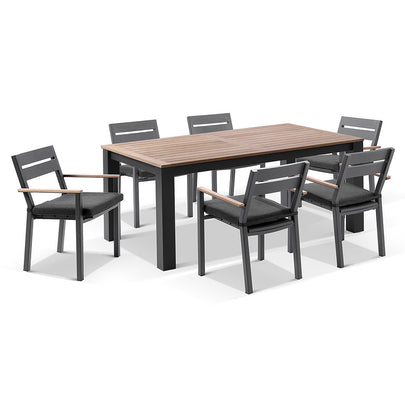 Balmoral 1.8m Teak Top Aluminium Table with 6 Capri Dining Chairs