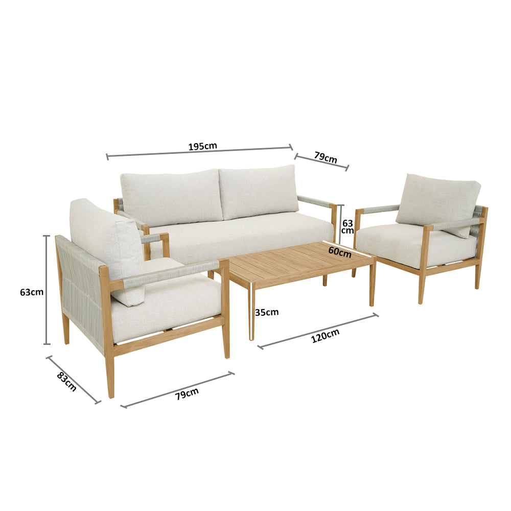 Allora 2.5+1+1 Timber and rope Lounge Setting with Coffee Table