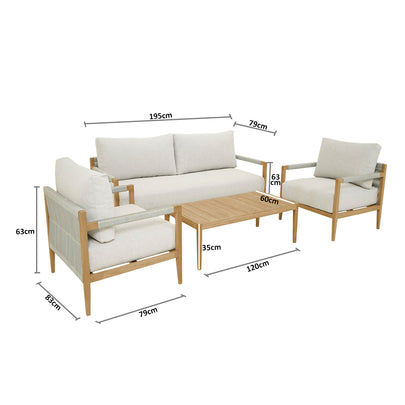 Allora 2.5+1+1 Timber and rope Lounge Setting with Coffee Table