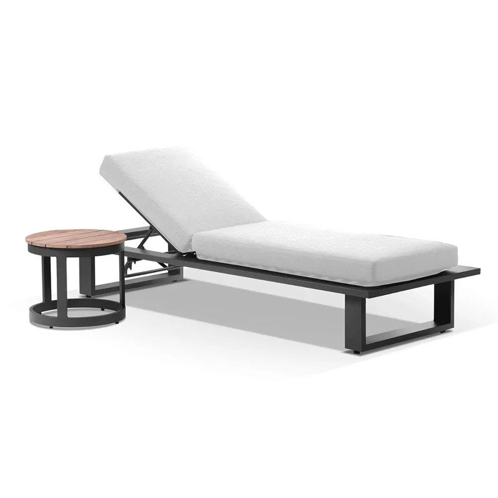 Arcadia Aluminium Sun Lounge in  with Balmoral Teak Round Side Table