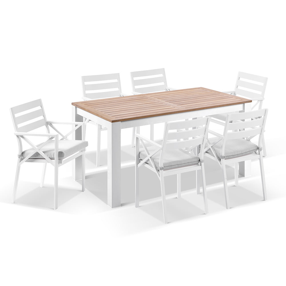 Balmoral 1.8m Teak Top Aluminium Table with 6 Kansas Dining Chairs