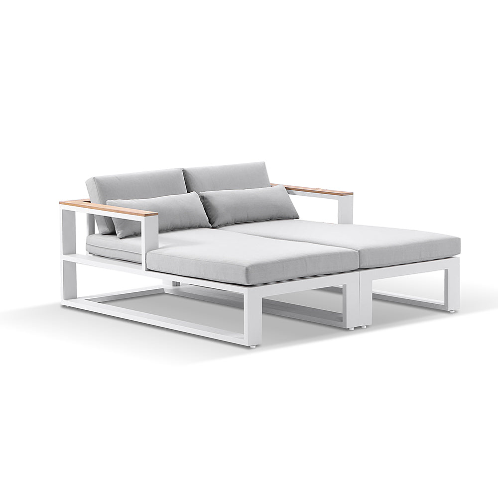 Balmoral Daybed Outdoor Aluminium and Teak Lounge with Round Side table