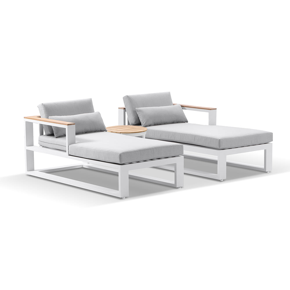 Balmoral Daybed Outdoor Aluminium and Teak Lounge with Round Side table