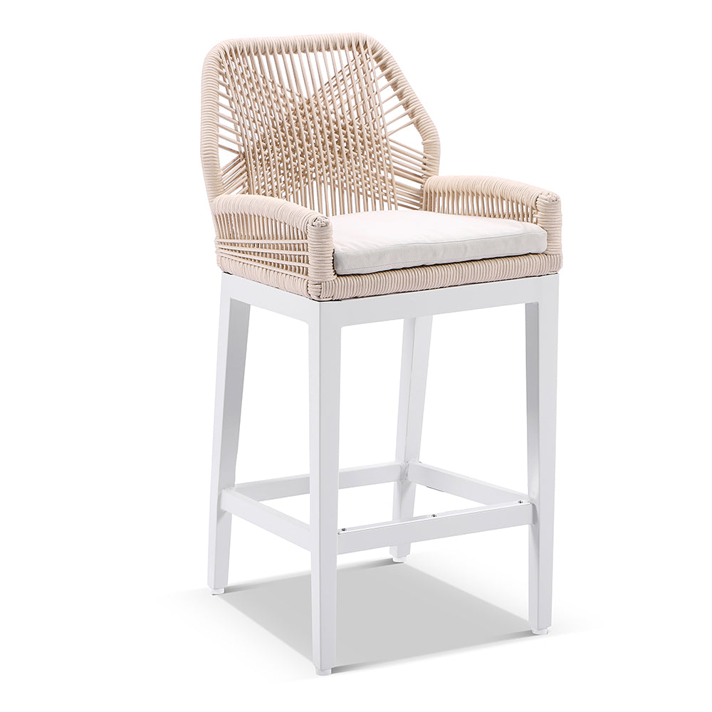 Santorini Outdoor Aluminium Square Bar Table with 2 Hugo Rope Stool