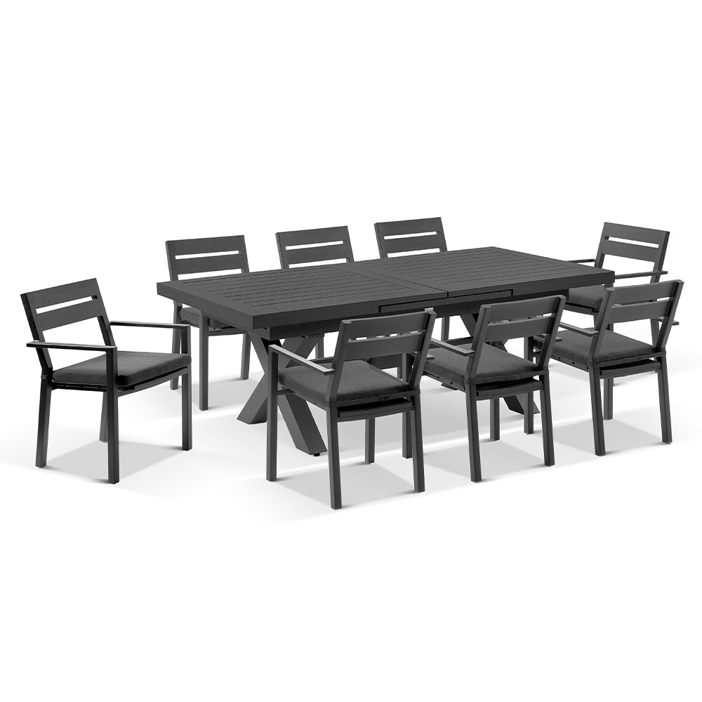 Austin Outdoor 2.2m - 3m Extension Aluminium Table with 10 Santorini Dining Chairs