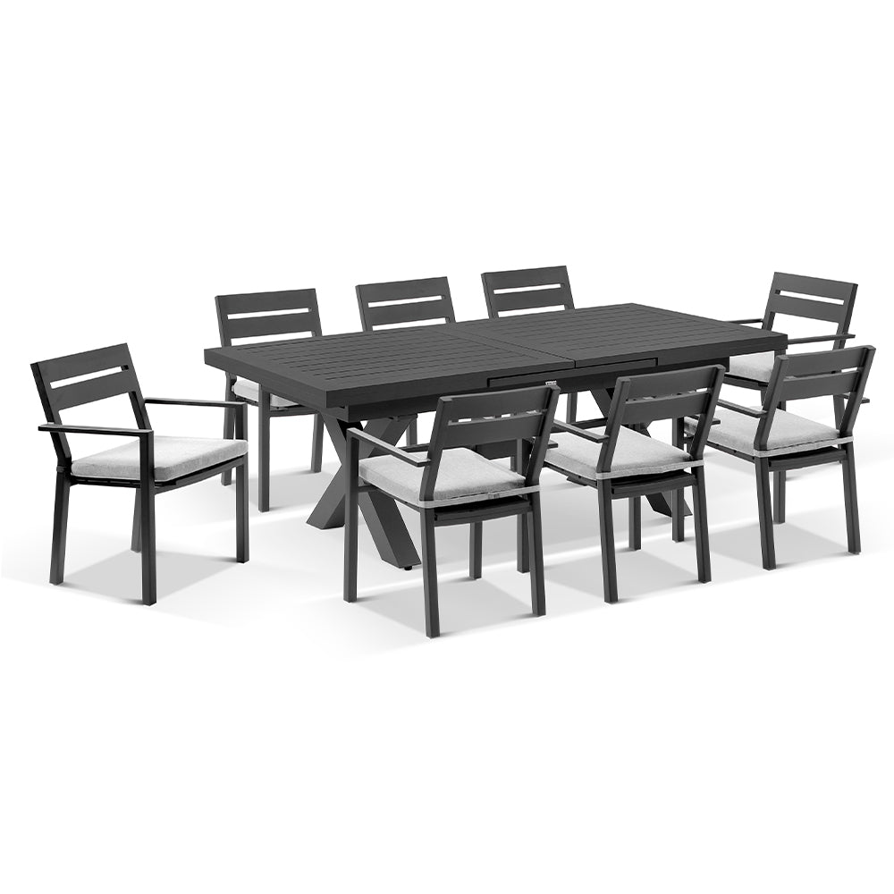 Austin Outdoor 2.2m - 3m Extension Aluminium Table with 10 Santorini Dining Chairs