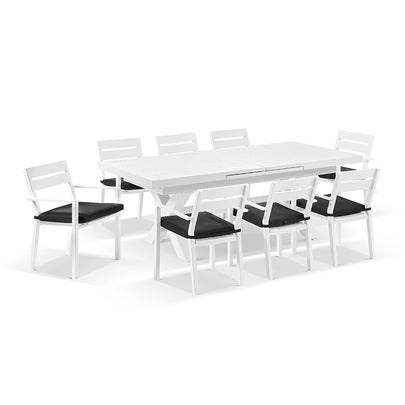 Austin Outdoor 2.2m - 3m Extension Aluminium Table with 10 Santorini Dining Chairs