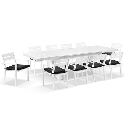 Austin Outdoor 2.2m - 3m Extension Aluminium Table with 10 Santorini Dining Chairs