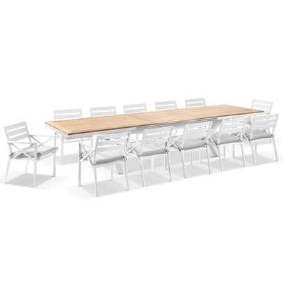Austin Outdoor 3m - 3.8m Extension Teak and Aluminium Table with 12 Kansas Dining Chairs